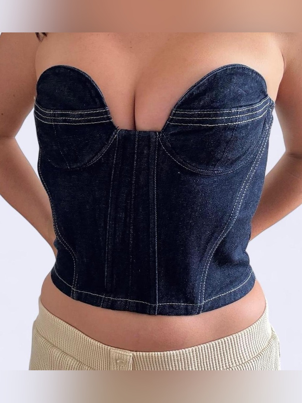 Zara Denim Bustier Jeans Top - Dark Blue